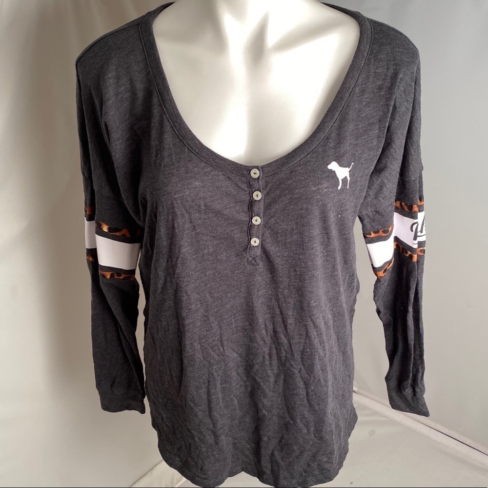 Victoria’s Secret PINK gray and leopard henley shirt